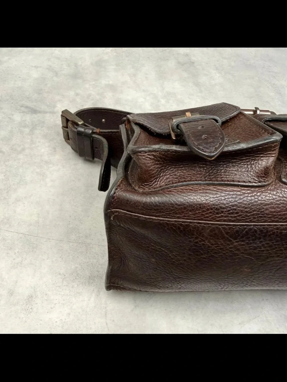 Mulberry Dark Brown Pebbled Leather Shoulder Bag with Buckle Pockets